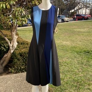 Taylor navy blue/ blue and black dress size 10 length midi new with tag